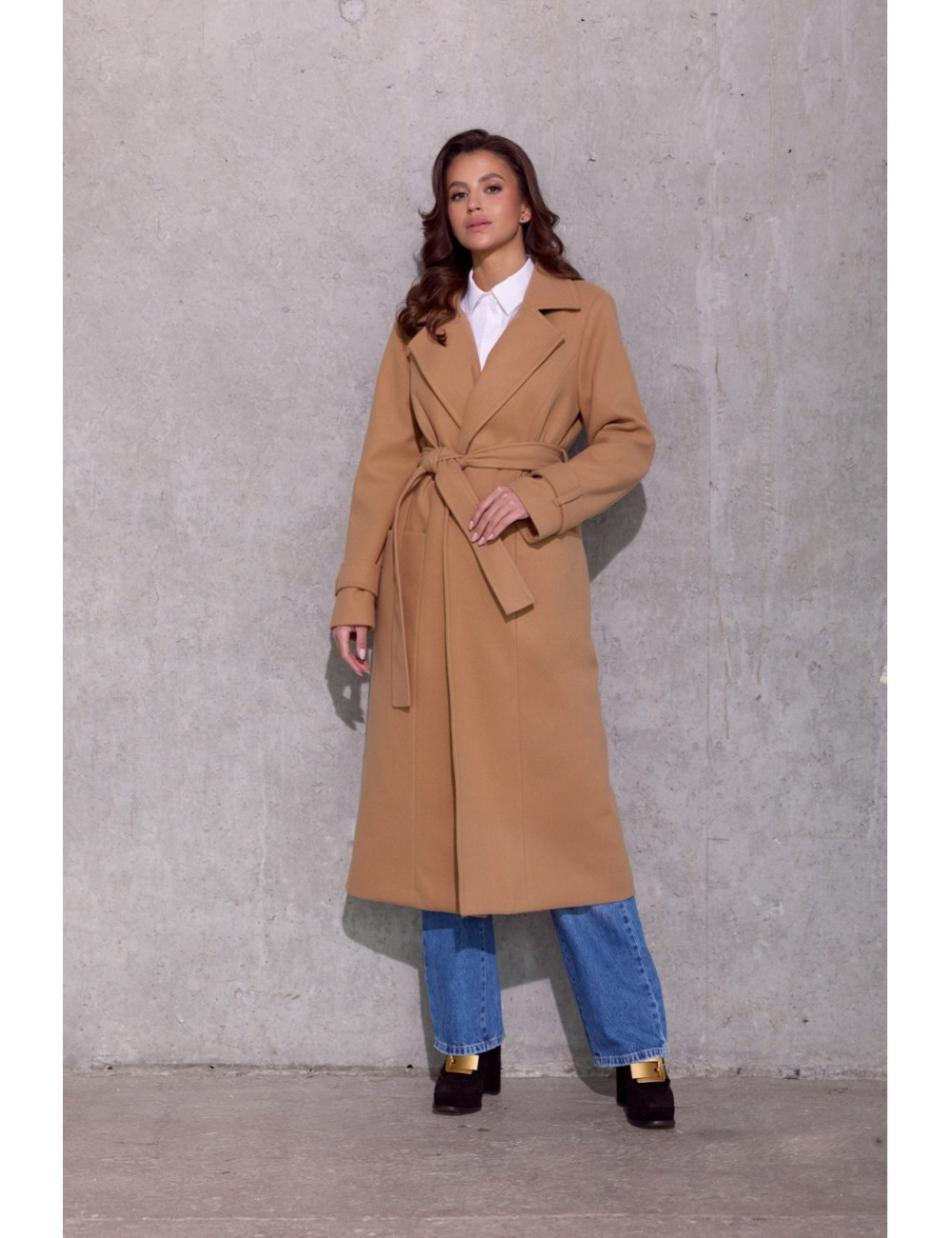 Vivienne - manteau long avec poches et ceinture 