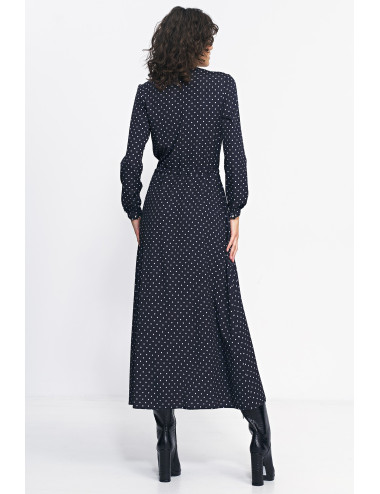 Robe longue noire à pois 