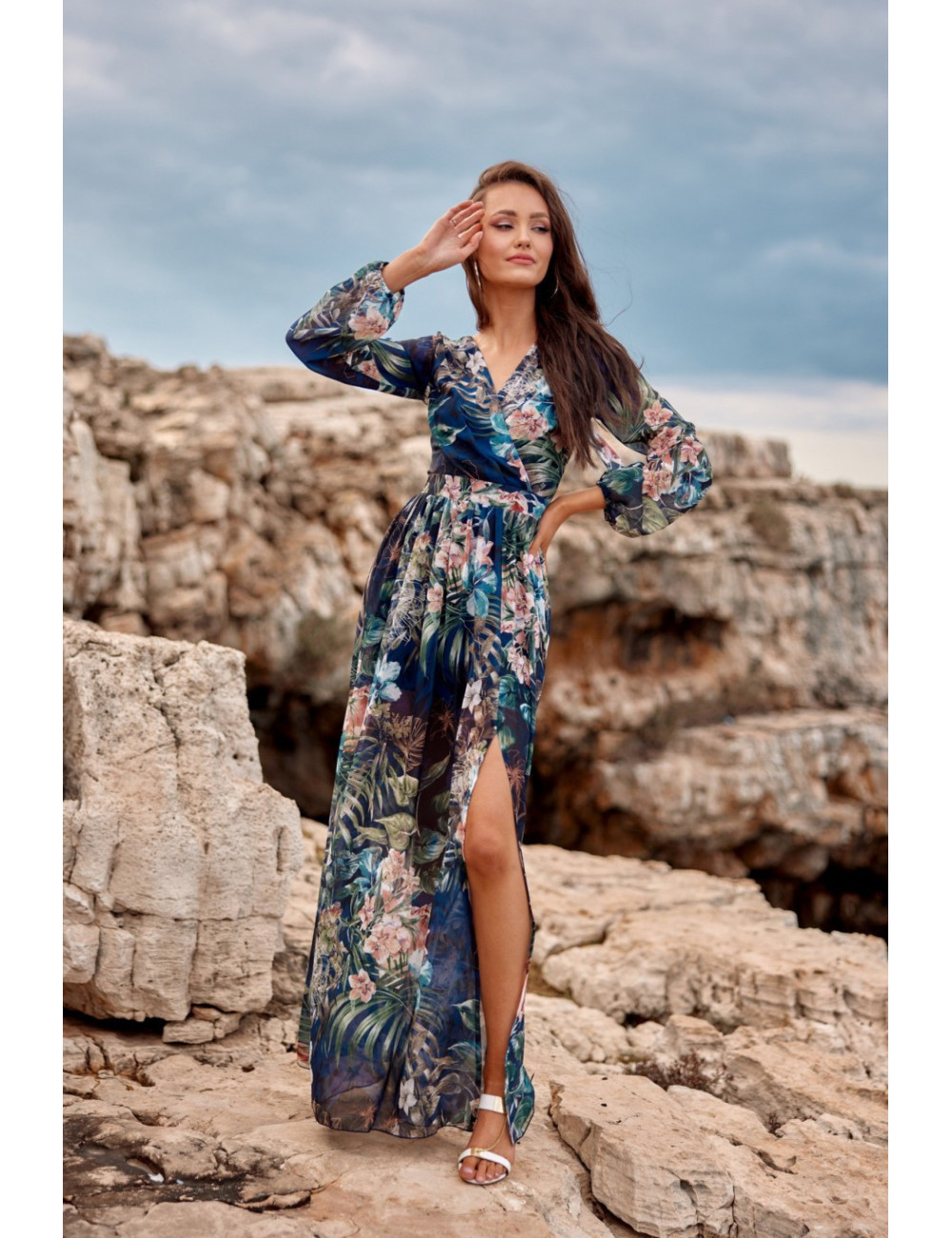 Nicole - robe longue à motifs avec lien au dos 