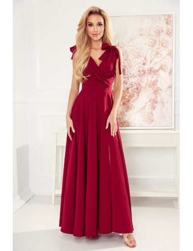  395-1 Dress with a neckline and golden buttons - red  